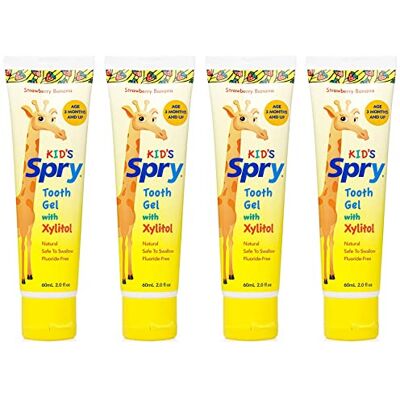 Spry Dentifrice Naturel au Xylitol pour Enfants dès 3 Mois – Gel Dentifrice Doux Sans Fluor, Goût Agréable, Soutient le Développement des Dents en Formation, Strawberry Banana 2 Fl Oz (Pack of 4) Spry Dentifrice Naturel au Xylitol pour Enfants dès 3 Mois – Gel Dentifrice Doux Sans Fluor, Goût Agréable, Soutient le Développement des Dents en Formation, Strawberry Banana 2 Fl Oz (Pack of 4)