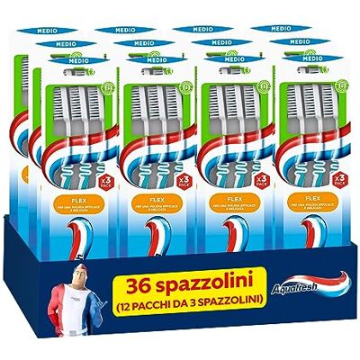 Aquafresh Interdental Flex Tris Lot de 12 brosses à dents à poils moyens Bleu Pour des gencives saines Aquafresh Interdental Flex Tris Lot de 12 brosses à dents à poils moyens Bleu Pour des gencives saines