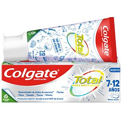 Colgate Dentifrice Total pour enfants de 7 à 12 ans, 12 x 50 ml, protection supérieure durable, dentifrice pour enfants avec ingrédients antibactériens, goût menthe douce Colgate Dentifrice Total pour enfants de 7 à 12 ans, 12 x 50 ml, protection supérieure durable, dentifrice pour enfants avec ingrédients antibactériens, goût menthe douce