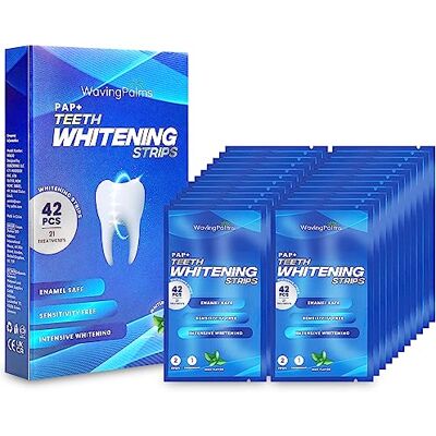 Waving Palms Bandes de blanchiment des dents, kit de 42 améliorés sans sensibilité, sans peroxyde, 21 traitements pour blanchiment dentaire professionnel et sûr Waving Palms Bandes de blanchiment des dents, kit de 42 améliorés sans sensibilité, sans peroxyde, 21 traitements pour blanchiment dentaire professionnel et sûr