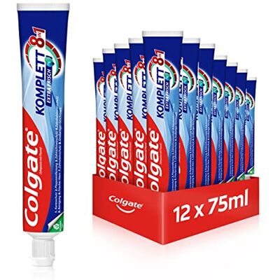 Colgate Dentifrice Complet Extra Frais 12 x 75 ml – Rafraîchit l'haleine avec un excellent goût de menthe – Nettoyage des dents avec protection complète pour des dents saines Colgate Dentifrice Complet Extra Frais 12 x 75 ml – Rafraîchit l'haleine avec un excellent goût de menthe – Nettoyage des dents avec protection complète pour des dents saines