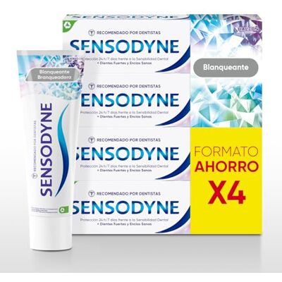 Sensodyne Blanchissant dentifrice blanchissant, soulagement des dents sensibles, protection durable contre la sensibilité dentaire, lot de 4 x 75 ml Sensodyne Blanchissant dentifrice blanchissant, soulagement des dents sensibles, protection durable contre la sensibilité dentaire, lot de 4 x 75 ml