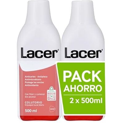 Lacer Lot de 2 x 500 ml, rince-bouche, usage quotidien, sans alcool, bouche saine et protégée, prévient les caries et la plaque dentaire, nettoie en profondeur Lacer Lot de 2 x 500 ml, rince-bouche, usage quotidien, sans alcool, bouche saine et protégée, prévient les caries et la plaque dentaire, nettoie en profondeur