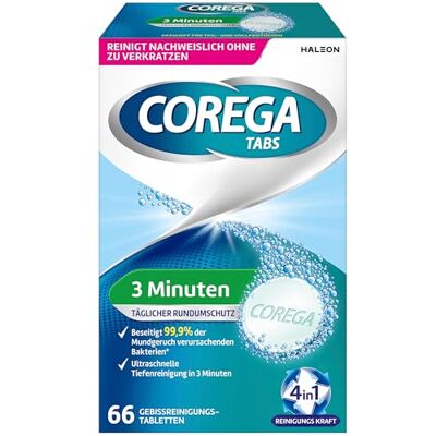 Corega 66 tablettes 3 minutes pour prothèses dentaires amovibles/troisième dents Corega 66 tablettes 3 minutes pour prothèses dentaires amovibles/troisième dents