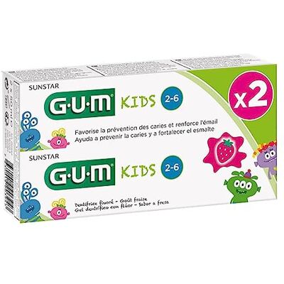 GUM Lot de 2 dentifrices au fluorure pour enfants 2-6 ans 50 ml GUM Lot de 2 dentifrices au fluorure pour enfants 2-6 ans 50 ml