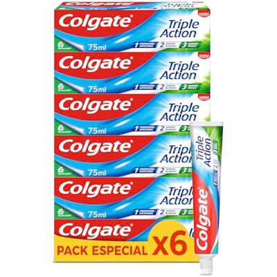 Colgate Lot de 6 dentifrices triple action 75 ml, dentifrice avec fluor, dentifrice anti-caries, aide à garder les dents blanches, rafraîchir l'haleine, pour toute la famille Colgate Lot de 6 dentifrices triple action 75 ml, dentifrice avec fluor, dentifrice anti-caries, aide à garder les dents blanches, rafraîchir l'haleine, pour toute la famille
