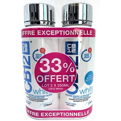 CB12 White Bain de Bouche Menthe Légère Lot de 2 x 250ml CB12 White Bain de Bouche Menthe Légère Lot de 2 x 250ml