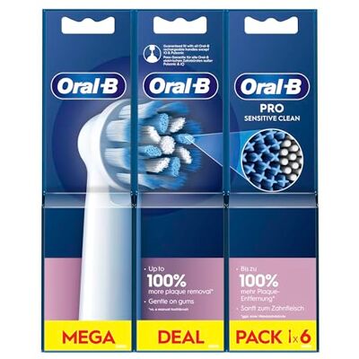 Oral-B Pro Sensitive Clean Lot de 6 têtes de brosse à dents électrique en forme de X et poils extra doux pour un brossage en douceur et un retrait de la plaque dentaire Blanc Oral-B Pro Sensitive Clean Lot de 6 têtes de brosse à dents électrique en forme de X et poils extra doux pour un brossage en douceur et un retrait de la plaque dentaire Blanc