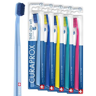 Curaprox Lot de 5 brosses à dents CS 5460 Ultra Soft – Brosse à dents manuelle pour adulte avec poils 5460 Ultra Soft Curen – 5 pièces, couleur aléatoire Curaprox Lot de 5 brosses à dents CS 5460 Ultra Soft – Brosse à dents manuelle pour adulte avec poils 5460 Ultra Soft Curen – 5 pièces, couleur aléatoire