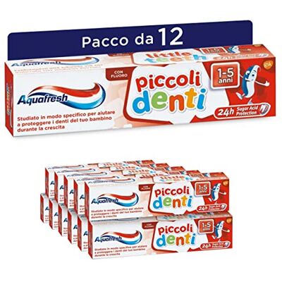 Aquafresh Petits Dentifrice pour enfants de 1-5 ans Contribue à la protection et au nettoyage des dents Emballage de 12 x 50 ml Aquafresh Petits Dentifrice pour enfants de 1-5 ans Contribue à la protection et au nettoyage des dents Emballage de 12 x 50 ml
