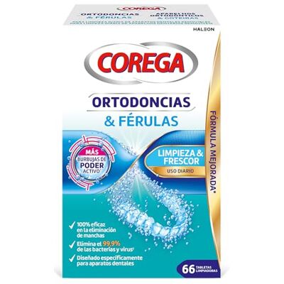 Corega Comprimés nettoyants pour attelle dentaire et orthodontique, nettoyage rapide et facile à utiliser, 66 comprimés Corega Comprimés nettoyants pour attelle dentaire et orthodontique, nettoyage rapide et facile à utiliser, 66 comprimés