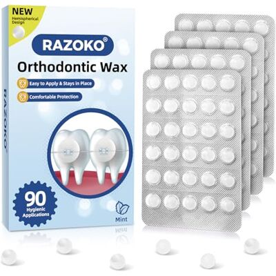 RAZOKO Cire orthodontique pour appareils dentaires 90 points de cire Emballage hygiénique individuel Cire dentaire Menthe RAZOKO Cire orthodontique pour appareils dentaires 90 points de cire Emballage hygiénique individuel Cire dentaire Menthe