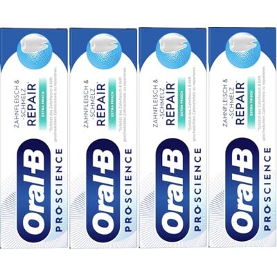Oral-B Pro-Science Lot de 4 tubes de dentifrice réparateur extra frais pour gencives et émail, 75 ml Oral-B Pro-Science Lot de 4 tubes de dentifrice réparateur extra frais pour gencives et émail, 75 ml