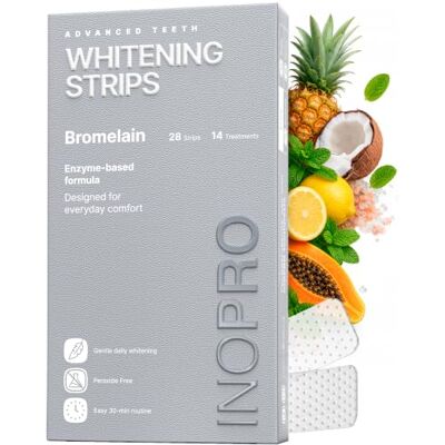 InoPro Lot de bandes blanchissantes pour dents naturelles, 14 traitements : blanchiment des dents sensibles, sans peroxyde, bandes blanches qui n'endommagent pas l'émail, élimination des taches InoPro Lot de bandes blanchissantes pour dents naturelles, 14 traitements : blanchiment des dents sensibles, sans peroxyde, bandes blanches qui n'endommagent pas l'émail, élimination des taches
