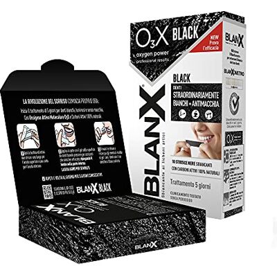 BLANX , Black O3Xygen Power Lot de 10 bandes blanchissantes, traitement blanchissant, avec oxygène et charbon actif 100% naturels, action anti-taches, dents jusqu'à 6 fois plus blanches BLANX , Black O3Xygen Power Lot de 10 bandes blanchissantes, traitement blanchissant, avec oxygène et charbon actif 100% naturels, action anti-taches, dents jusqu'à 6 fois plus blanches