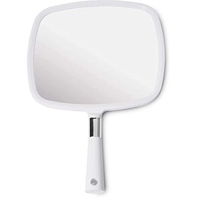 Mirrorvana Grand miroir à main professionnel avec poignée, idéal pour coiffure, coupe de cheveux, maquillage et rasage, 23 cm x 33 cm (blanc) Mirrorvana Grand miroir à main professionnel avec poignée, idéal pour coiffure, coupe de cheveux, maquillage et rasage, 23 cm x 33 cm (blanc)