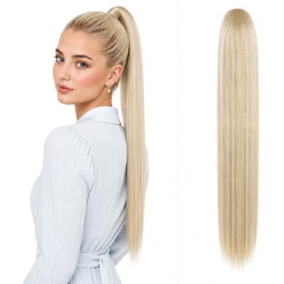 CAISHA 60cm Postiche Avec 2 Rubans Natte Queue De Cheval Extensions De Cheveux Raide Blond Clair HC21 CAISHA 60cm Postiche Avec 2 Rubans Natte Queue De Cheval Extensions De Cheveux Raide Blond Clair HC21