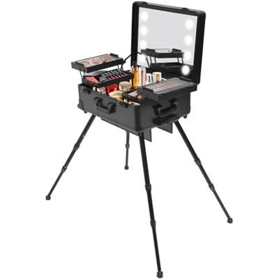 KAPIPALA Mallette de maquillage à roulettes avec éclairage et miroir, 55,8 cm, à roulettes, pour le maquillage, avec miroirs et organiseur, 8 pièces de 5 W, lampes LED, miroir, pieds réglables KAPIPALA Mallette de maquillage à roulettes avec éclairage et miroir, 55,8 cm, à roulettes, pour le maquillage, avec miroirs et organiseur, 8 pièces de 5 W, lampes LED, miroir, pieds réglables