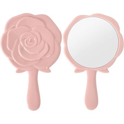 Disnace miroir portable en forme de rose, poignée, miroir de voyage pour maison et voyage, rose Disnace miroir portable en forme de rose, poignée, miroir de voyage pour maison et voyage, rose