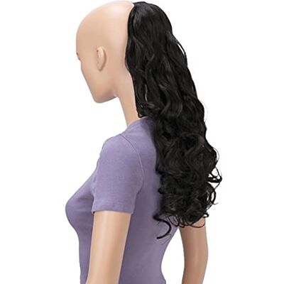 CAISHA 50cm Postiche Natte Queue De Cheval Extensions Avec 2 Bandes De Cheveux Bouclés Brun-Noir HC13-1 CAISHA 50cm Postiche Natte Queue De Cheval Extensions Avec 2 Bandes De Cheveux Bouclés Brun-Noir HC13-1