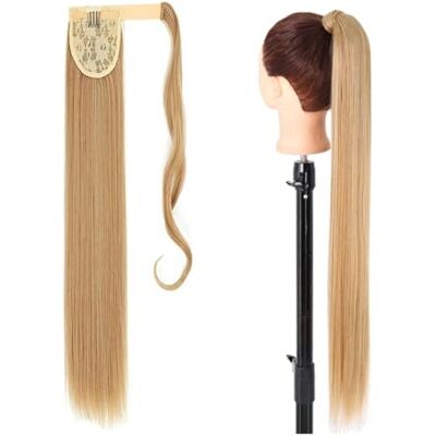 WAOCEO Extension de cheveux de queue de cheval synthétique 22/34 pouces enrouler autour de l'extension de queue de cheval longue pince droite en postiche de queue de cheval naturelle (Color : 27-613, Size WAOCEO Extension de cheveux de queue de cheval synthétique 22/34 pouces enrouler autour de l'extension de queue de cheval longue pince droite en postiche de queue de cheval naturelle (Color : 27-613, Size