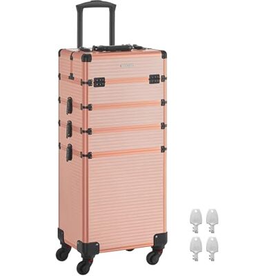 SONGMICS Valise de Maquillage Professionnel 4-en-1, Mallette Cosmétique, XXL, 34 x 24 x 79,3 cm, Verrouillable, Roulettes à 360°, pour Voyages, Manucure, Maquilleur, Coiffure, Doré Champagne JHZ015A01 SONGMICS Valise de Maquillage Professionnel 4-en-1, Mallette Cosmétique, XXL, 34 x 24 x 79,3 cm, Verrouillable, Roulettes à 360°, pour Voyages, Manucure, Maquilleur, Coiffure, Doré Champagne JHZ015A01