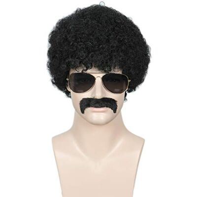 Linfairy Perruques et moustaches disco courtes pour hommes costumes des années 80 pour Halloween cosplay (Noir) Linfairy Perruques et moustaches disco courtes pour hommes costumes des années 80 pour Halloween cosplay (Noir)
