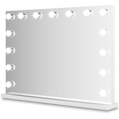 Bayt Miroir de Maquillage avec Éclairage Miroir Hollywood avec 3 Modes Lumineux, Dimmable, 58 x 46 cm, Blanc Bayt Miroir de Maquillage avec Éclairage Miroir Hollywood avec 3 Modes Lumineux, Dimmable, 58 x 46 cm, Blanc