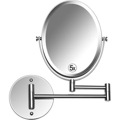 Mirrorvana Miroir de salle de bain extensible mural pour rasage et maquillage, double face grossissement x5/x1 avec rotation à 360°, bras pivotant extensible de 33 cm, ovale 17 x 22 cm (chrome poli) Mirrorvana Miroir de salle de bain extensible mural pour rasage et maquillage, double face grossissement x5/x1 avec rotation à 360°, bras pivotant extensible de 33 cm, ovale 17 x 22 cm (chrome poli)