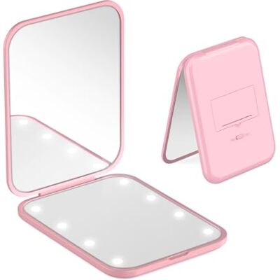 elzle Miroir portable avec lumière LED pour voyage, miroir de sac à main avec grossissement 1 x 3 x pliable, petit miroir de maquillage pour portefeuille, voyage et utilisation quotidienne, idéal pour un elzle Miroir portable avec lumière LED pour voyage, miroir de sac à main avec grossissement 1 x 3 x pliable, petit miroir de maquillage pour portefeuille, voyage et utilisation quotidienne, idéal pour un