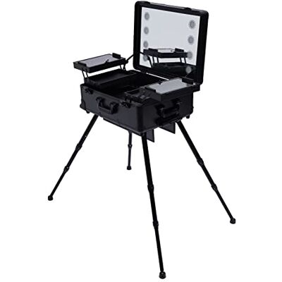 OMGGYER Mallette de maquillage professionnelle pour femme Grande mallette de maquillage rigide Mobile Chariot de maquillage Avec roulettes Éclairage, miroir, pieds réglables, Noir , 52*40*133cm, OMGGYER Mallette de maquillage professionnelle pour femme Grande mallette de maquillage rigide Mobile Chariot de maquillage Avec roulettes Éclairage, miroir, pieds réglables, Noir , 52*40*133cm,