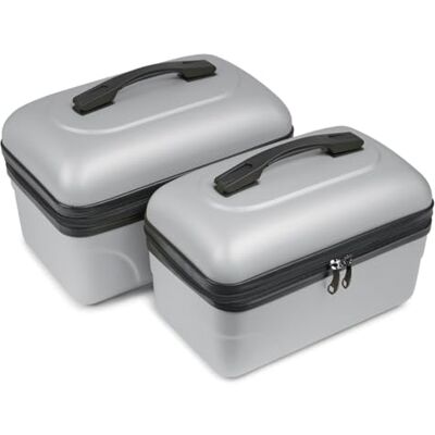 KINSTON Set de 2 Grands Vanity – Vanity Case Rigide Trousse de Toilette Cosmétiques, Rigide avec Poignée, Organisateur de Voyage Grande capacité (Gris Clair) KINSTON Set de 2 Grands Vanity – Vanity Case Rigide Trousse de Toilette Cosmétiques, Rigide avec Poignée, Organisateur de Voyage Grande capacité (Gris Clair)