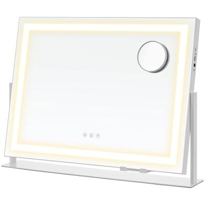 SONGMICS Miroir de maquillage avec éclairage, 58 x 43 cm, miroir cosmétique avec 15 ampoules LED, ports de charge, contrôle tactile, 3 couleurs de lumière, intensité variable, support de téléphone SONGMICS Miroir de maquillage avec éclairage, 58 x 43 cm, miroir cosmétique avec 15 ampoules LED, ports de charge, contrôle tactile, 3 couleurs de lumière, intensité variable, support de téléphone