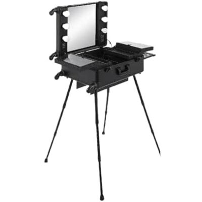 FMBC Valise à cosmétiques roulante professionnelle avec lumière LED, boîte à miroir, chariot de maquillage de beauté, valise, boîte à outils de maquillage en aluminium FMBC Valise à cosmétiques roulante professionnelle avec lumière LED, boîte à miroir, chariot de maquillage de beauté, valise, boîte à outils de maquillage en aluminium