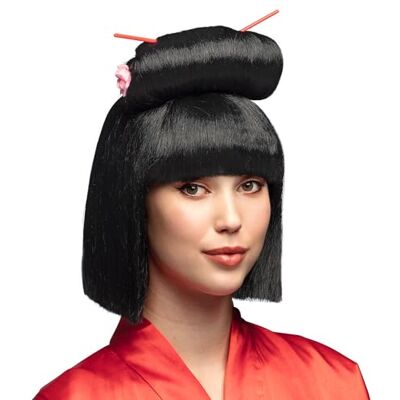 Boland Perruque asiatique avec baguettes pour déguisement de fête à thème, Halloween ou carnaval, perruque de cheveux synthétiques Boland Perruque asiatique avec baguettes pour déguisement de fête à thème, Halloween ou carnaval, perruque de cheveux synthétiques