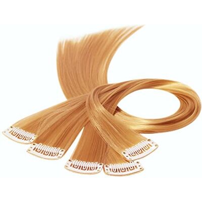 Beauty7 Lot de 5 extensions de cheveux colorées à clipser avec pinces à cheveux 50 cm Jaune foncé Beauty7 Lot de 5 extensions de cheveux colorées à clipser avec pinces à cheveux 50 cm Jaune foncé