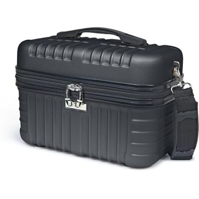 KINSTON Vanity Case Rigide à Bandoulière Trousse de Toilette Voyage Cosmétiques Rigide avec Poignet Organisateur de Voyage Boîte de Rangement Grande capacité Noir KINSTON Vanity Case Rigide à Bandoulière Trousse de Toilette Voyage Cosmétiques Rigide avec Poignet Organisateur de Voyage Boîte de Rangement Grande capacité Noir