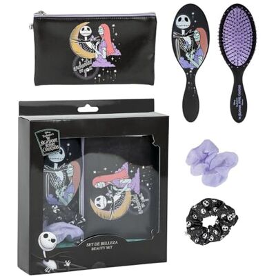 Disney The Nightmare Before Christmas Hair Beauty Accessory Set brosse à cheveux + trousse de maquillage + 2 chouchous Jack Skellington Coffret cadeau 4 pièces Disney The Nightmare Before Christmas Hair Beauty Accessory Set brosse à cheveux + trousse de maquillage + 2 chouchous Jack Skellington Coffret cadeau 4 pièces