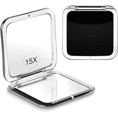 SANTOO Miroir de maquillage compact grossissant x15 pour voyage, petit miroir pliable et portable, 2 faces avec loupe 15x et 1x pour sacs à main – Carré 8,4 x 8,4 cm (noir) SANTOO Miroir de maquillage compact grossissant x15 pour voyage, petit miroir pliable et portable, 2 faces avec loupe 15x et 1x pour sacs à main – Carré 8,4 x 8,4 cm (noir)