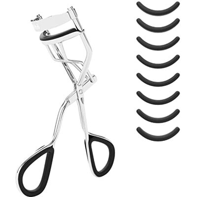 Klihn Recourbe-cils exclusif, Eyelash Curler avec 8 tampons en caoutchouc de rechange supplémentaires – L'outil de maquillage pour des cils parfaitement incurvés en acier carbone de haute qualité Klihn Recourbe-cils exclusif, Eyelash Curler avec 8 tampons en caoutchouc de rechange supplémentaires – L'outil de maquillage pour des cils parfaitement incurvés en acier carbone de haute qualité