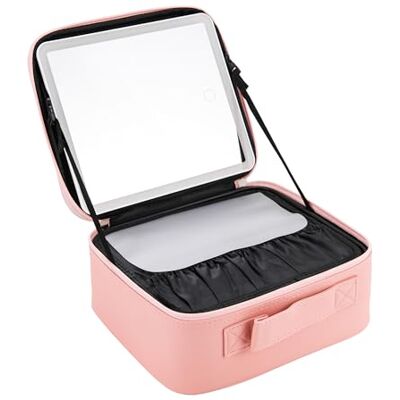Jocca Mallette de maquillage avec miroir LED, lumière blanche et chaude, réglage de la luminosité, batterie rechargeable 2000 mAh, portable et compact, couleur rose Jocca Mallette de maquillage avec miroir LED, lumière blanche et chaude, réglage de la luminosité, batterie rechargeable 2000 mAh, portable et compact, couleur rose