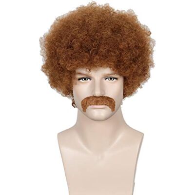 Linfairy Perruques et moustaches disco courtes pour hommes costumes des années 80 pour Halloween cosplay (Marron) Linfairy Perruques et moustaches disco courtes pour hommes costumes des années 80 pour Halloween cosplay (Marron)