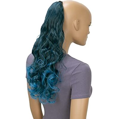 CAISHA 50cm Postiche Natte Queue De Cheval Extensions Avec 2 Bandes De Cheveux Bouclés Noir Bleu Clair HCB5-1 CAISHA 50cm Postiche Natte Queue De Cheval Extensions Avec 2 Bandes De Cheveux Bouclés Noir Bleu Clair HCB5-1