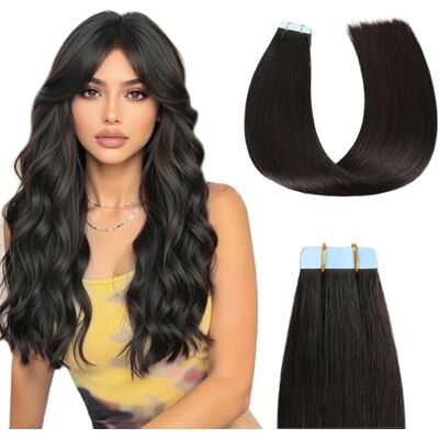Sunya Lot de 20 extensions capillaires à bande adhésive, en cheveux humains naturels, qualité Remy, sans couture, 50 cm, noir naturel, #1B, noir naturel, 50 g, 20 pièces par paquet Sunya Lot de 20 extensions capillaires à bande adhésive, en cheveux humains naturels, qualité Remy, sans couture, 50 cm, noir naturel, #1B, noir naturel, 50 g, 20 pièces par paquet