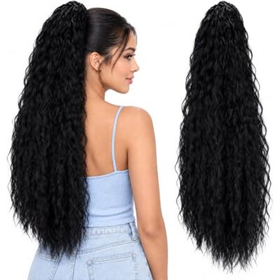 CAISHA 65cm Postiche Natte Queue De Cheval Extensions De Cheveux Volumineux Ondulé Noir HCW101 CAISHA 65cm Postiche Natte Queue De Cheval Extensions De Cheveux Volumineux Ondulé Noir HCW101