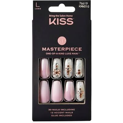 Kiss Masterpiece Manucure de luxe unique en son genre, Kitty Gurl, faux ongles longs en forme de cercueil, avec colle à ongles, lime et 30 ongles avec 12 ongles accentués Kiss Masterpiece Manucure de luxe unique en son genre, Kitty Gurl, faux ongles longs en forme de cercueil, avec colle à ongles, lime et 30 ongles avec 12 ongles accentués