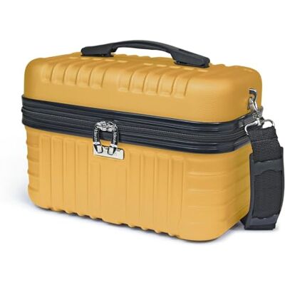 KINSTON Vanity Case Rigide à Bandoulière Trousse de Toilette Voyage Cosmétiques Rigide avec Poignet Organisateur de Voyage Boîte de Rangement Grande capacité Jaune KINSTON Vanity Case Rigide à Bandoulière Trousse de Toilette Voyage Cosmétiques Rigide avec Poignet Organisateur de Voyage Boîte de Rangement Grande capacité Jaune