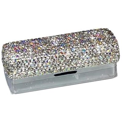 NDSJAIE Étui de rangement pour rouge à lèvres incrusté de diamants avec miroir, blanc, One Size NDSJAIE Étui de rangement pour rouge à lèvres incrusté de diamants avec miroir, blanc, One Size