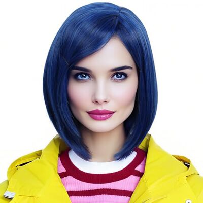 Linfairy Perruque synthétique courte et raide pour femme Bleu foncé Linfairy Perruque synthétique courte et raide pour femme Bleu foncé