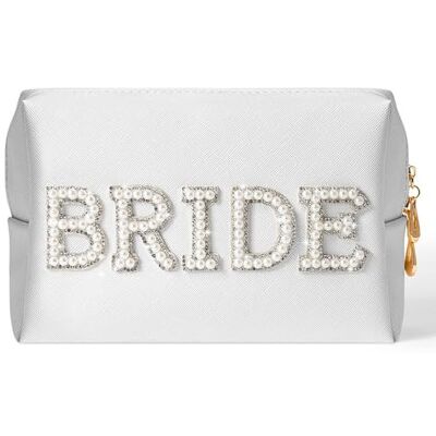 TRIXES Trousse de maquillage de mariée en cuir végétalien Trousse de maquillage pour voyage Cadeau pour la future mariée, Blanc., Classique TRIXES Trousse de maquillage de mariée en cuir végétalien Trousse de maquillage pour voyage Cadeau pour la future mariée, Blanc., Classique